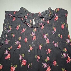 Banana Republic Women's Shirt Whimsical Boho Size L Floral Black Smocking